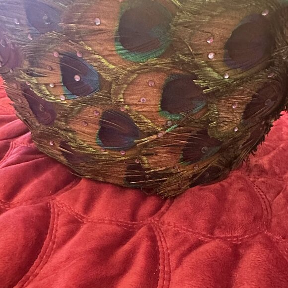 Vintage 50s-60s Green Wool Peacock Feather Hat - Picture 1 of 7